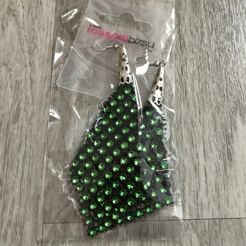Rossetti Bizsu Mesh w/Green Crystal Earrings